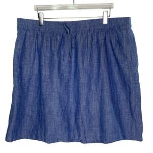Talbots 3X Womens Plus Size Blue Pleated A Line Mini Skirt Linen Cotton